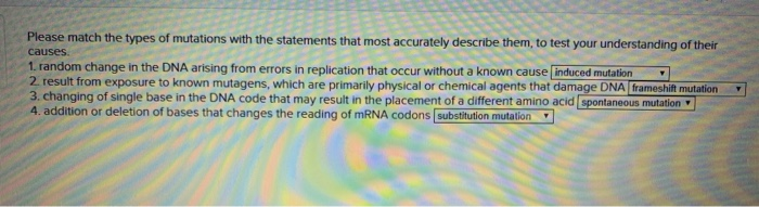 Solved Please match the types of mutations with the | Chegg.com