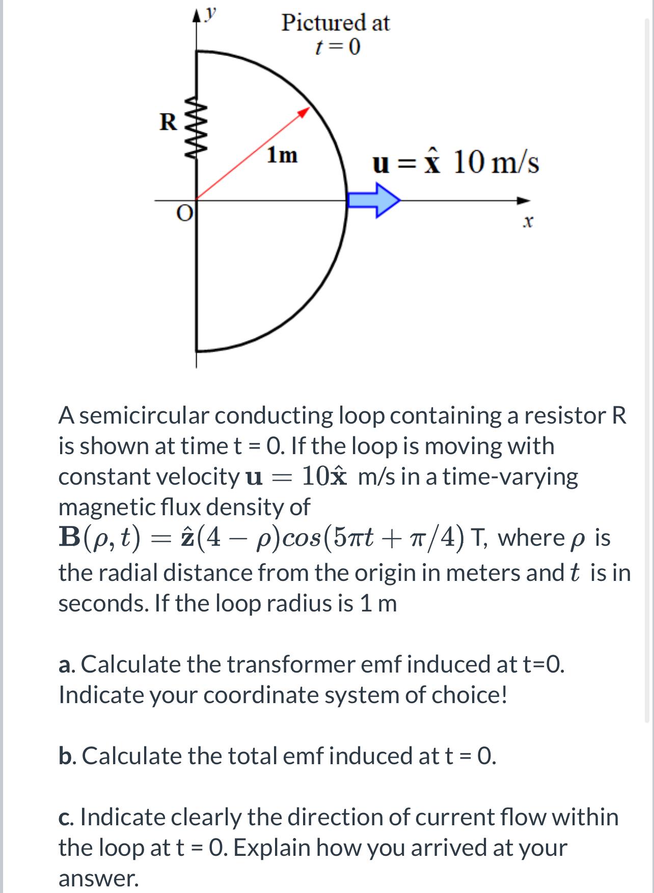 Solved A semicircular conducting loop containing a resistor | Chegg.com