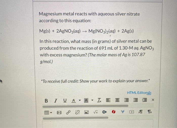 Solved Magnesium metal reacts with aqueous silver nitrate