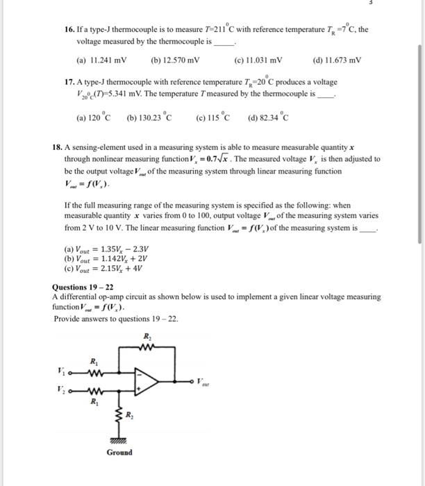 Solved 16. If a type-J thermocouple is to measure 7-211°C | Chegg.com