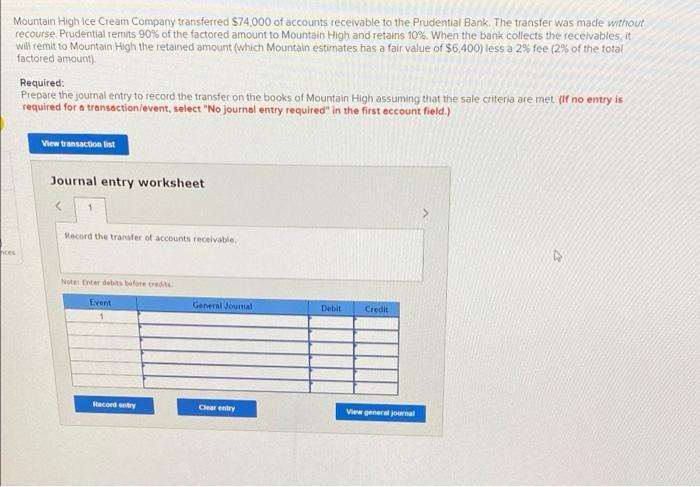 Solved Mountain High Ice Cream Company Transferred $74,000 | Chegg.com