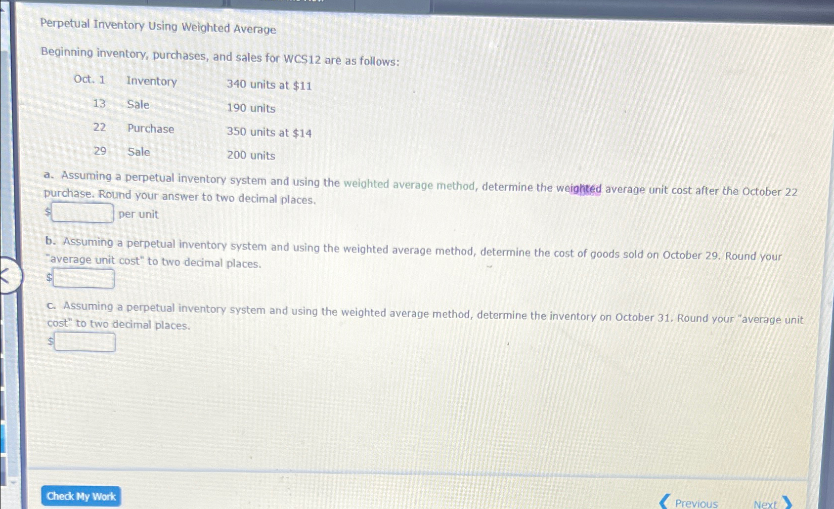 Solved Perpetual Inventory Using Weighted AverageBeginning | Chegg.com