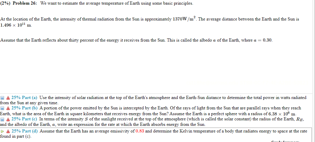 Solved We want to estimate the average temperature of Earth | Chegg.com