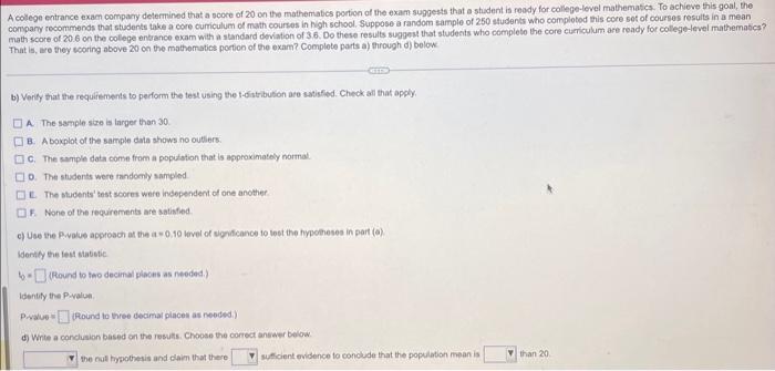 Solved A colege entrance exam company determined that a | Chegg.com