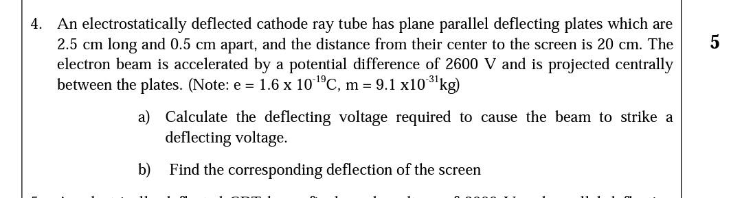 Solved An electrostatically deflected cathode ray tube has | Chegg.com