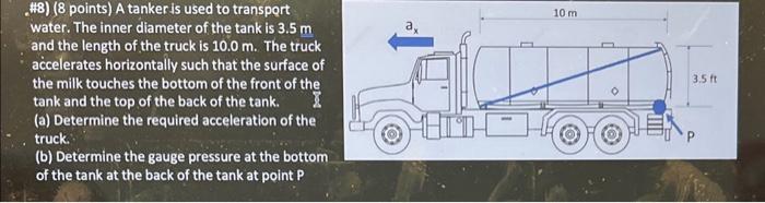 Solved \#8) (8 points) A tanker is used to transport water. | Chegg.com