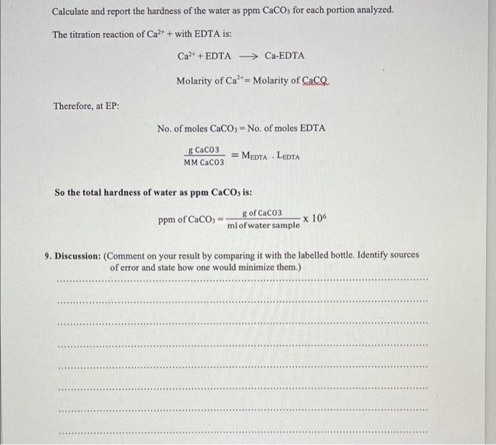 Solved Volume of Tap Water sample Initial burette reading