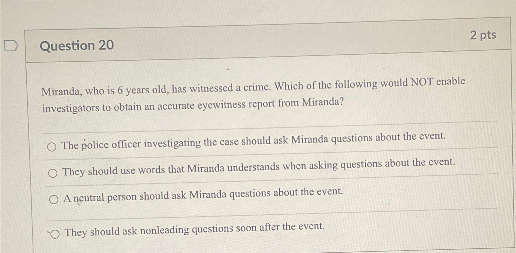 Solved Question 202 ﻿ptsMiranda, who is 6 ﻿years old, has | Chegg.com