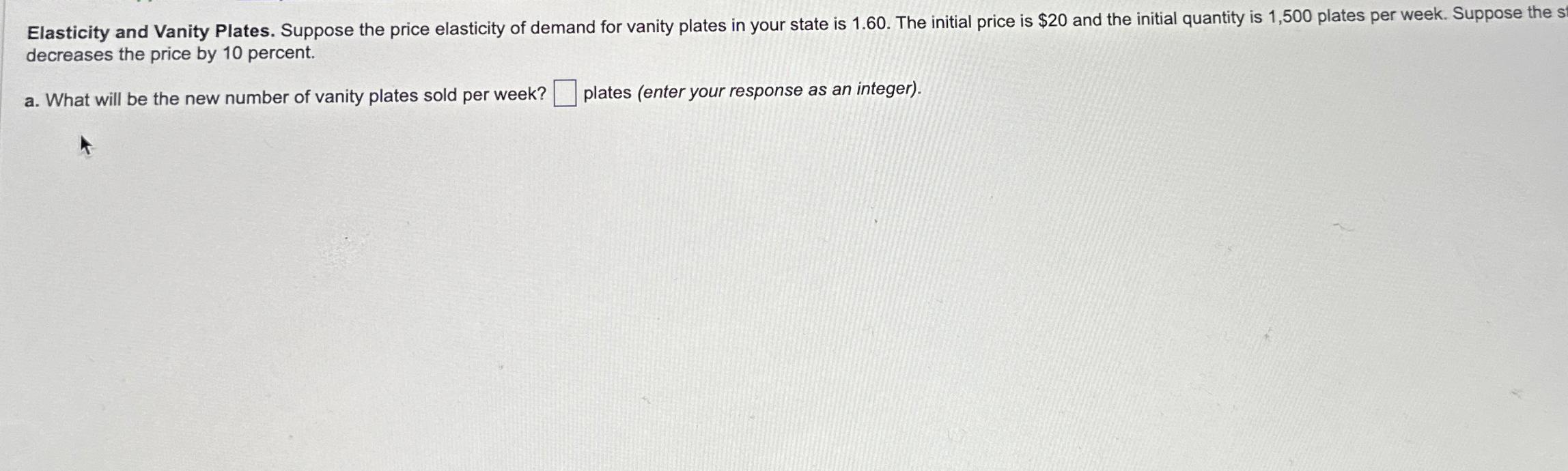 Solved Elasticity and Vanity Plates. Suppose the price | Chegg.com