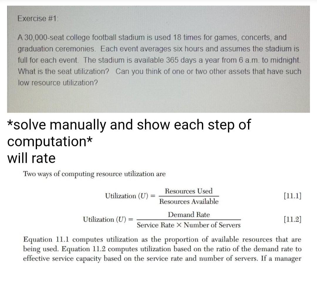 Solved Exercise #1: A 30,000-seat college football stadium | Chegg.com