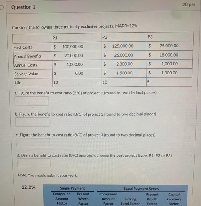 Solved 20 pts Question 1 Consider the following three | Chegg.com