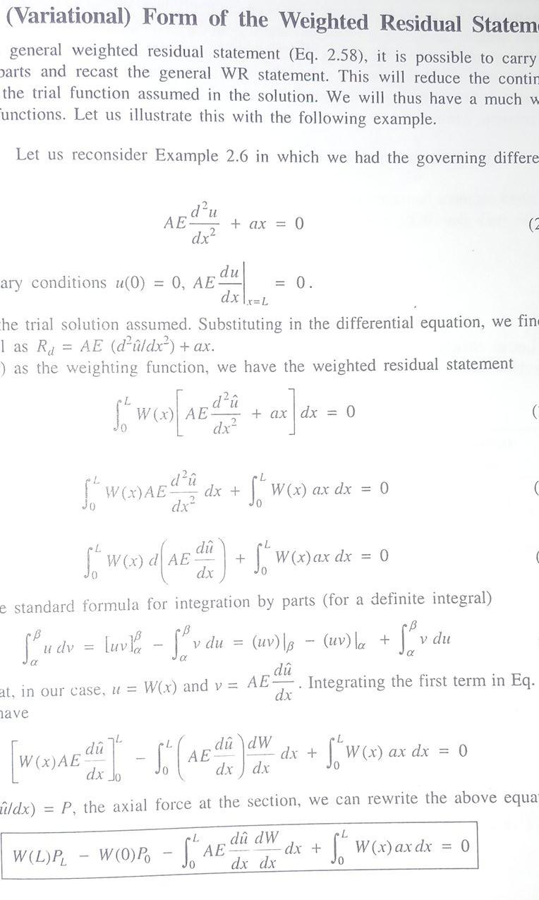 Solved Variational Form Of The Weighted Residual Statem Chegg Com