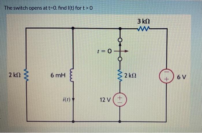 Solved The switch opens at t=0.find(t) for t > 0 3 ΚΩ w t = | Chegg.com