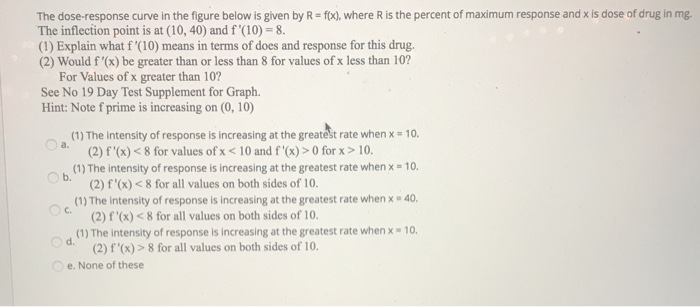 Solved The dose-response curve in the figure below is given | Chegg.com