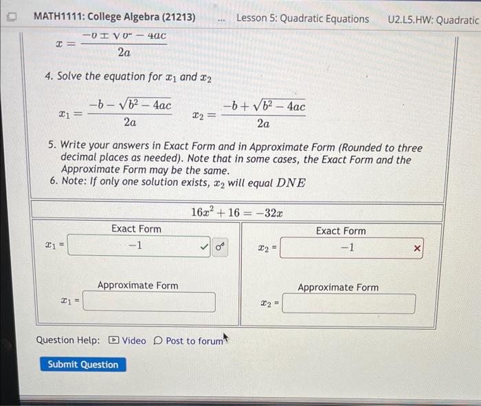 Solved MATH1111: College Algebra (21213) Lesson 5: Quadratic | Chegg.com