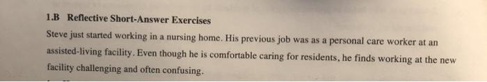 Solved 1.B Reflective Short-Answer Exercises Steve Just | Chegg.com