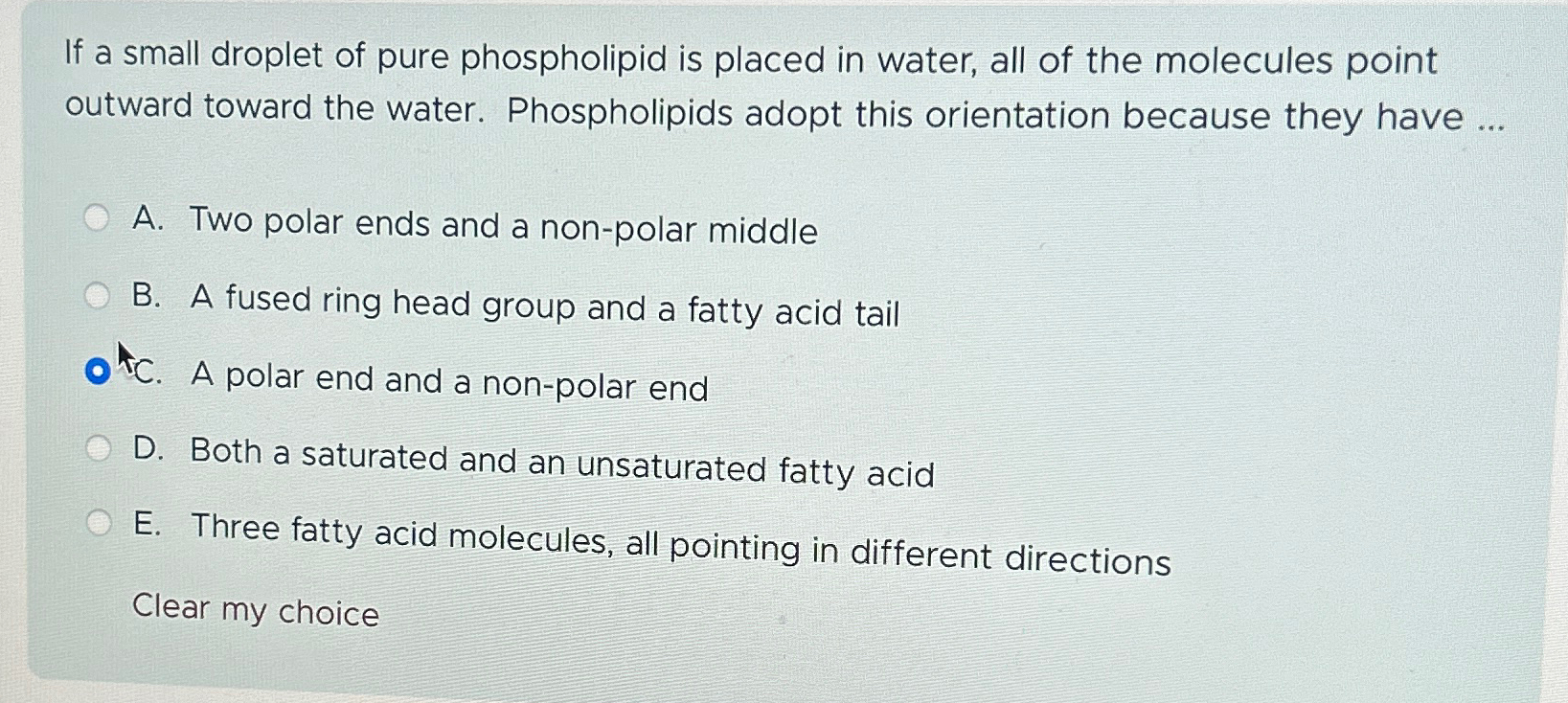 Solved If a small droplet of pure phospholipid is placed in | Chegg.com