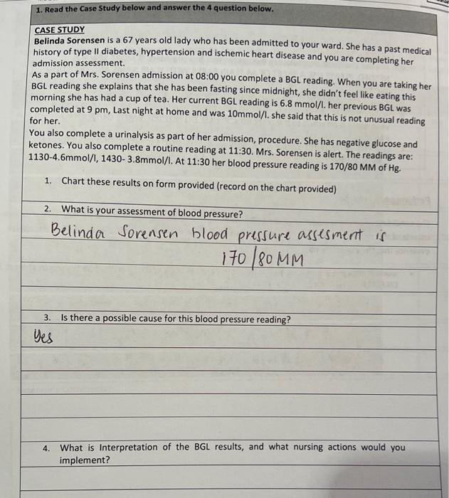 Solved CASE STUDY Belinda Sorensen is a 67 years old lady
