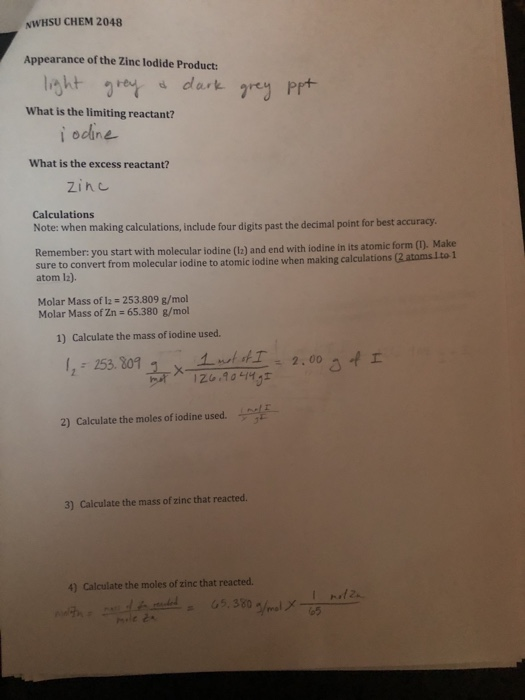 Solved Awhsu Chem 48 5 Calculate The Mol Ratio Of Iodi Chegg Com