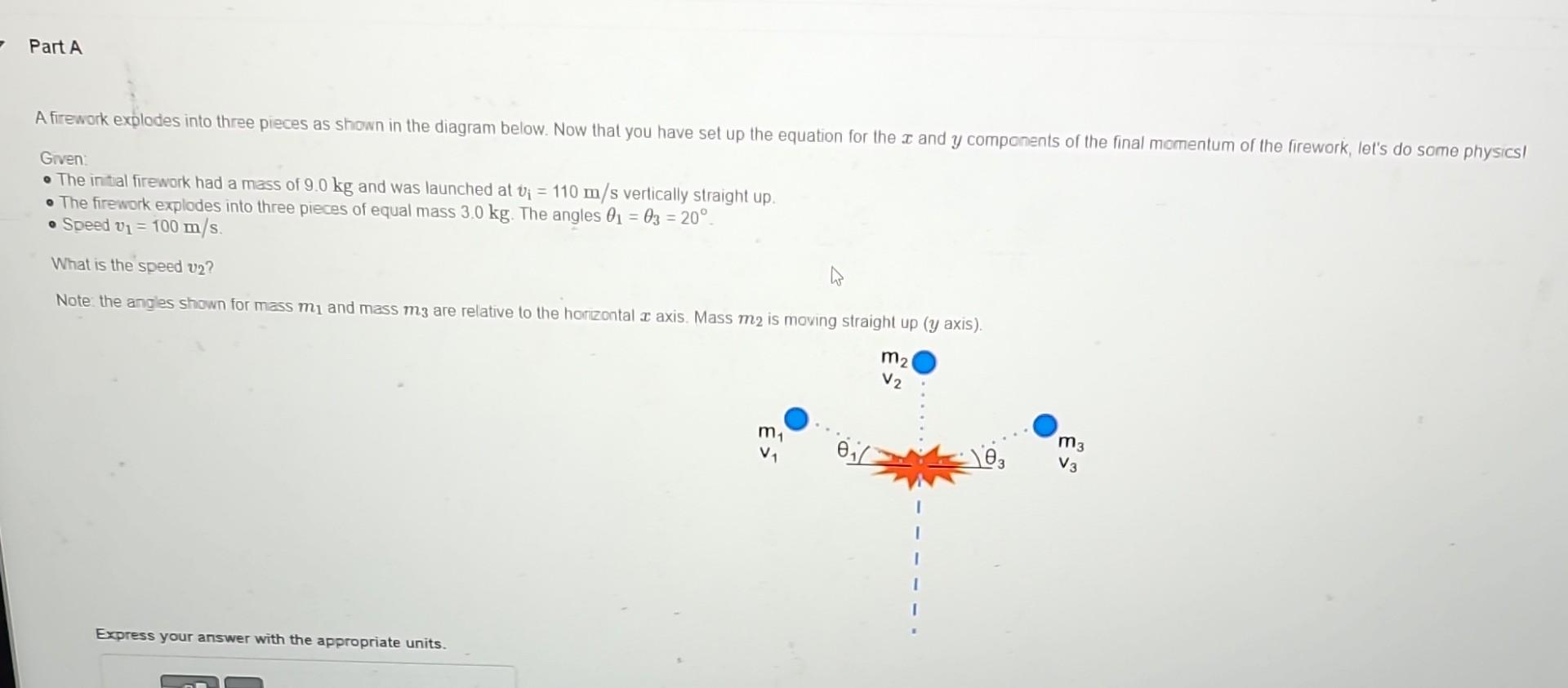 Solved A firework explodes into three pieces as shown in the | Chegg.com