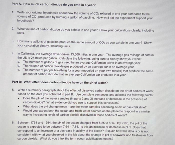 Solved Part A. How much carbon dioxide do you emit in a | Chegg.com