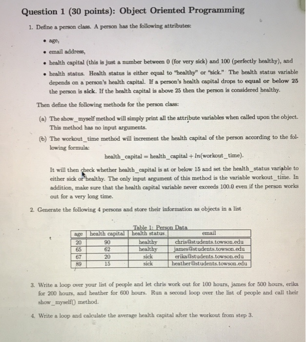 Solved Question 1 (30 points): Object Oriented Programming | Chegg.com