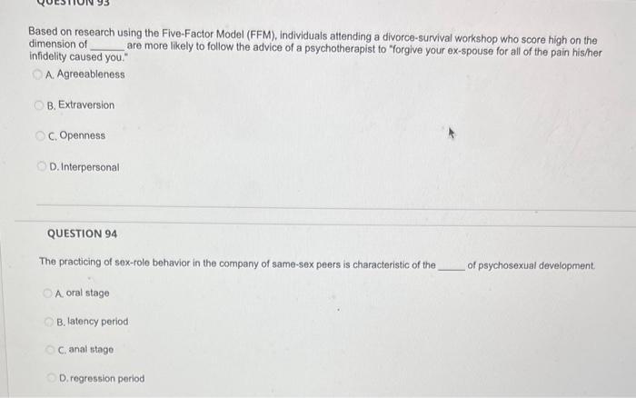 Solved Based on research using the Five-Factor Model (FFM), | Chegg.com