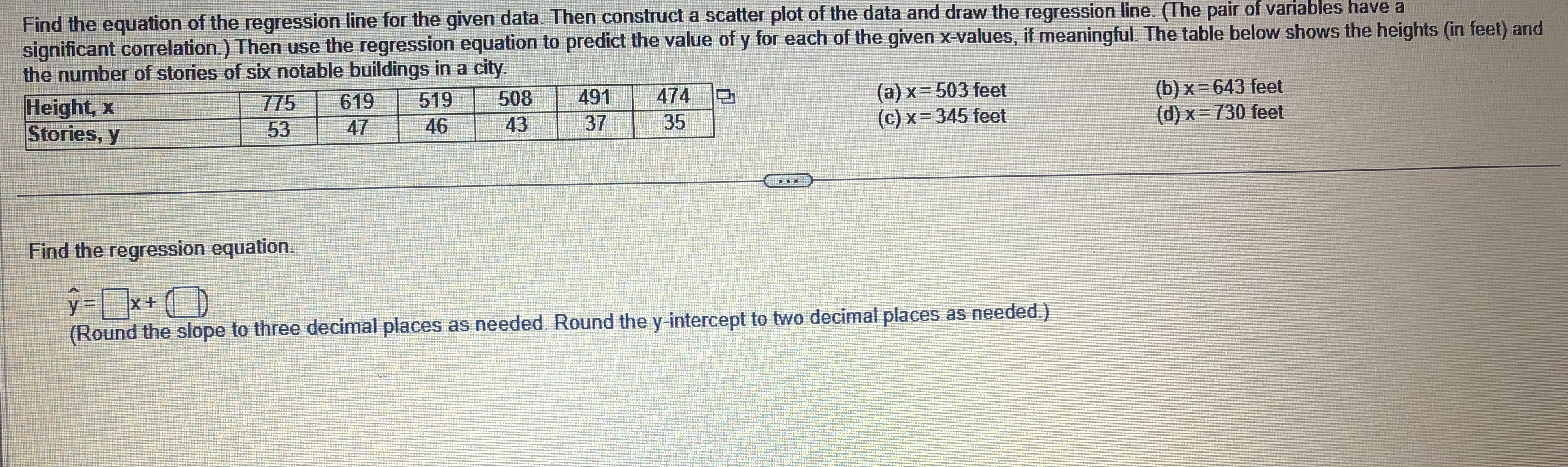 Solved Find the equation of the regression line for the | Chegg.com
