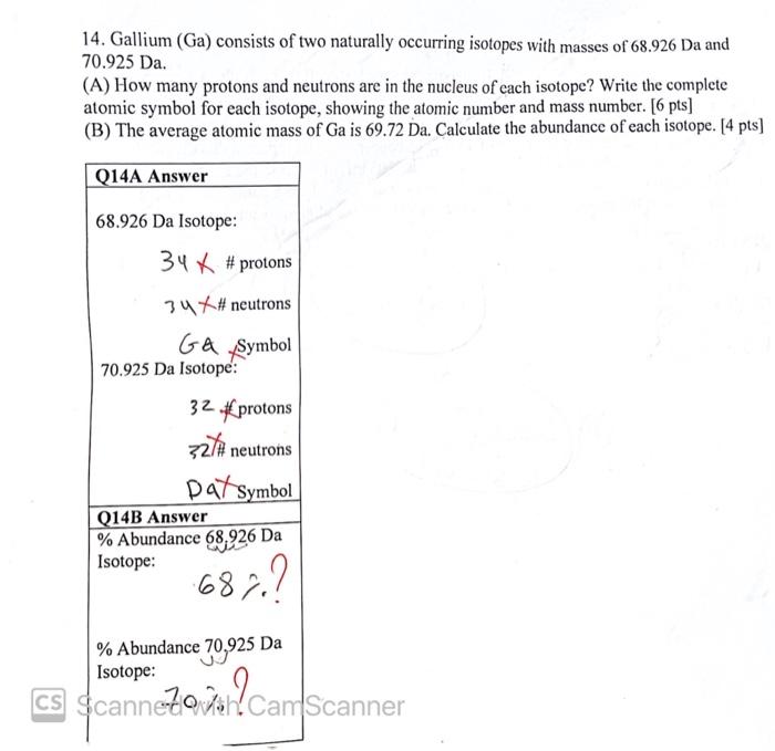 Solved 14. Gallium (Ga) consists of two naturally occurring | Chegg.com