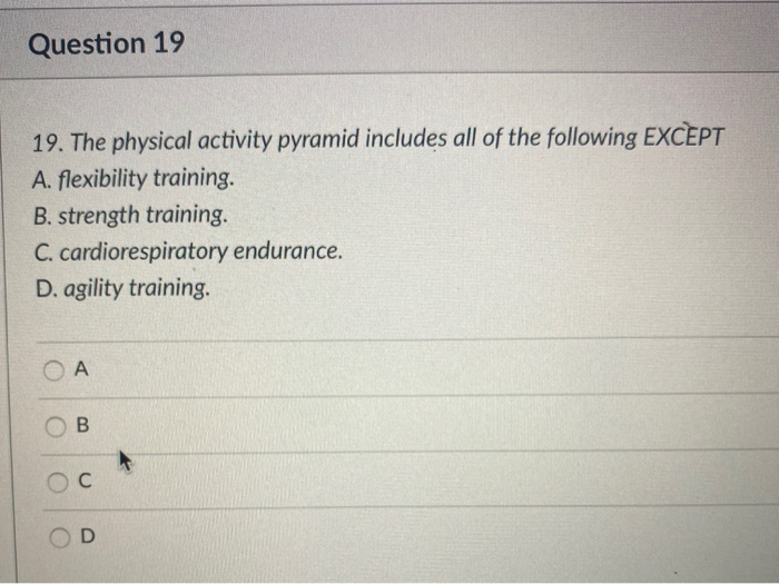 Appropriate cardiorespiratory endurance exercise includes all of the following except sale