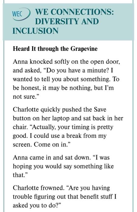 WEC WE CONNECTIONS: DIVERSITY AND INCLUSION Heard It | Chegg.com