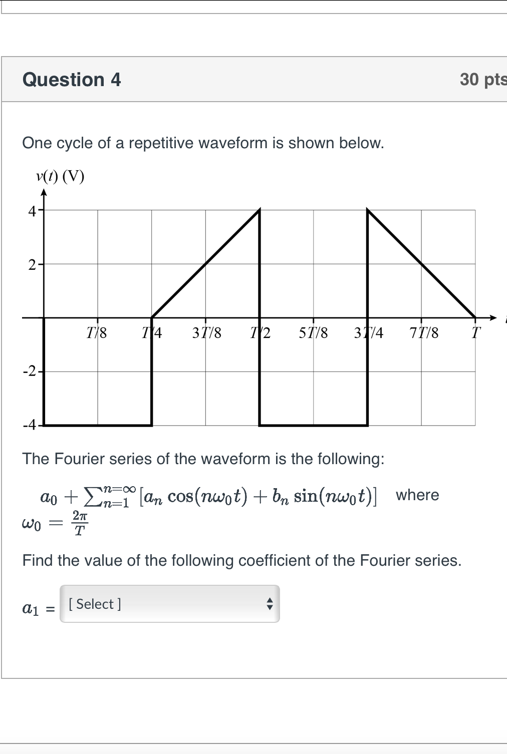 Solved Question 430 ptsOne cycle of ﻿a repetitive waveform | Chegg.com