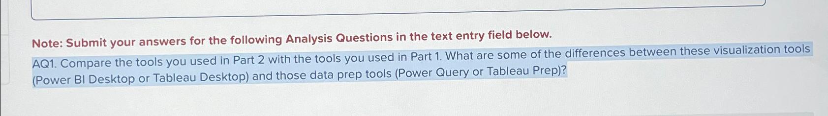 Solved Note: Submit your answers for the following Analysis | Chegg.com