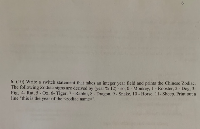 Solved 6. (10) Write a switch statement that takes an | Chegg.com