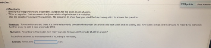 Solved uestion 1 7.75 points Save Answer Instructions: - | Chegg.com