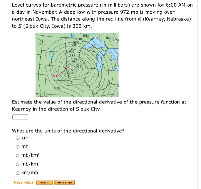 Solved Level curves for barometric pressure (in millibars)