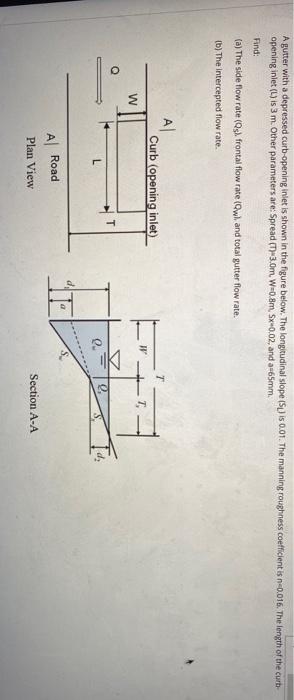 Solved A gutter with a depressed curb opening inlet is shown | Chegg.com