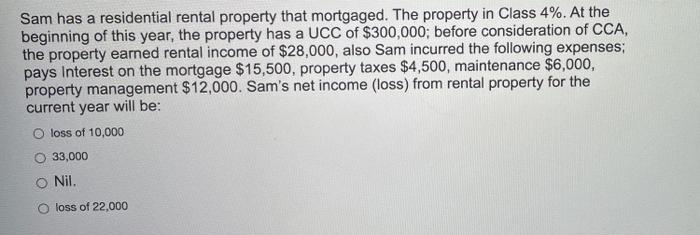 Solved Sam has a residential rental property that mortgaged. | Chegg.com