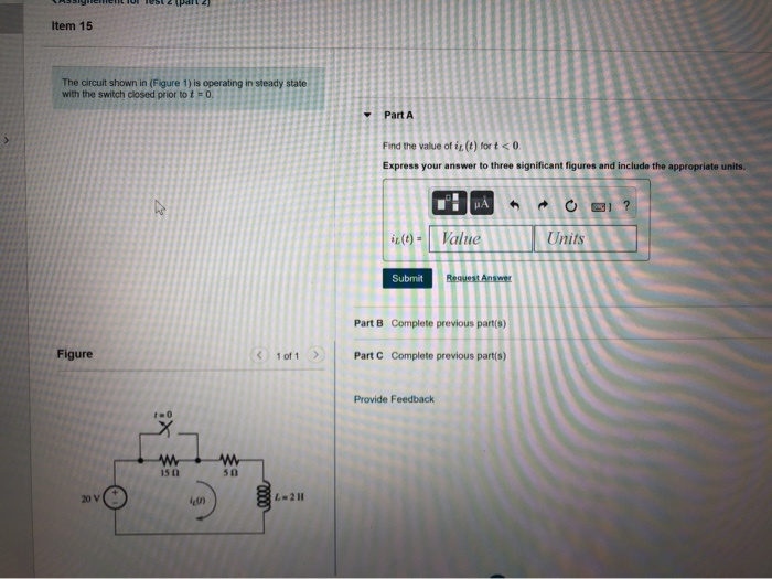 Solved - Part 2 Item 15 The circuit shown in (Figure 1) is | Chegg.com