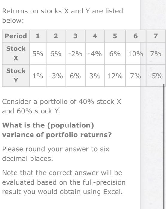 Solved Returns on stocks X and Y are listed below Consider