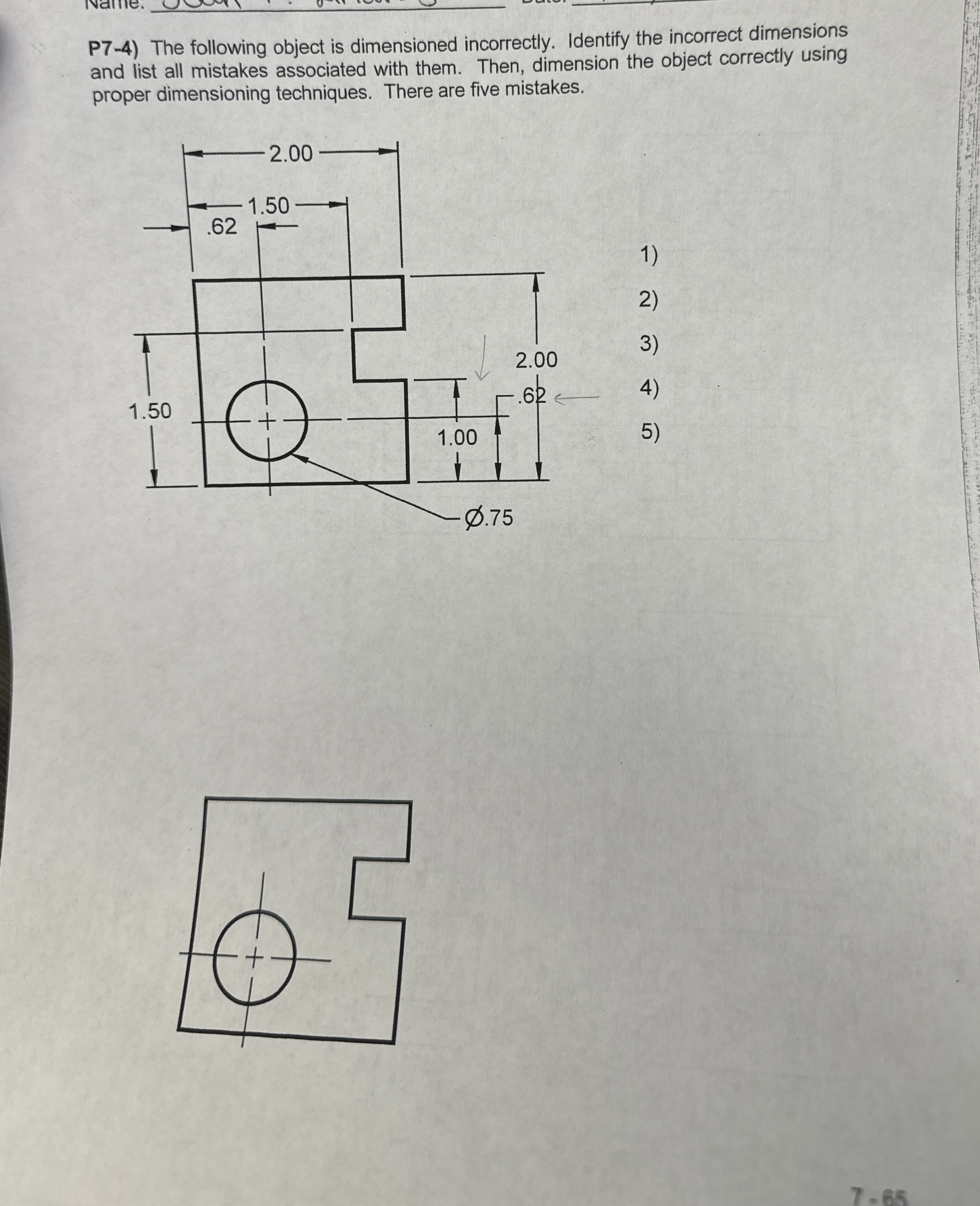 Solved P7-4) ﻿The following object is dimensioned | Chegg.com