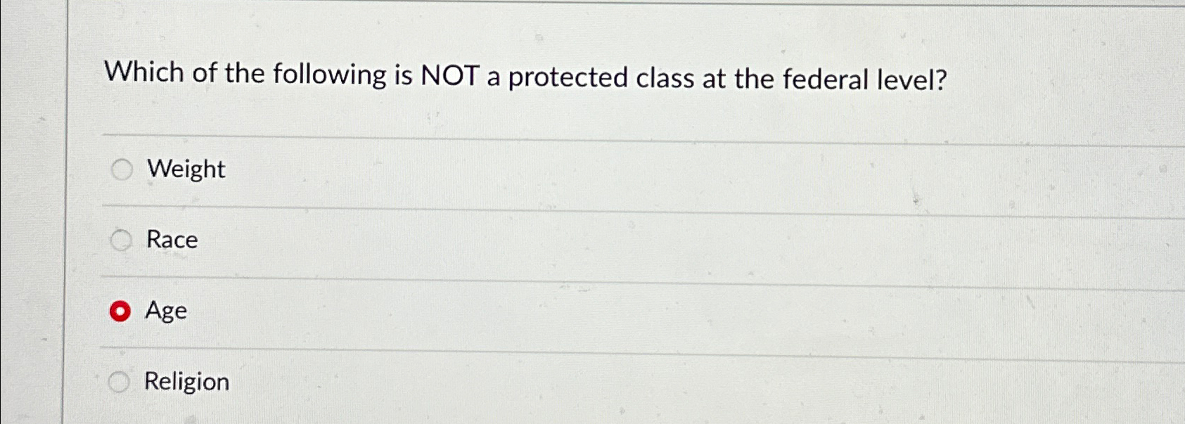 Solved Which of the following is NOT a protected class at