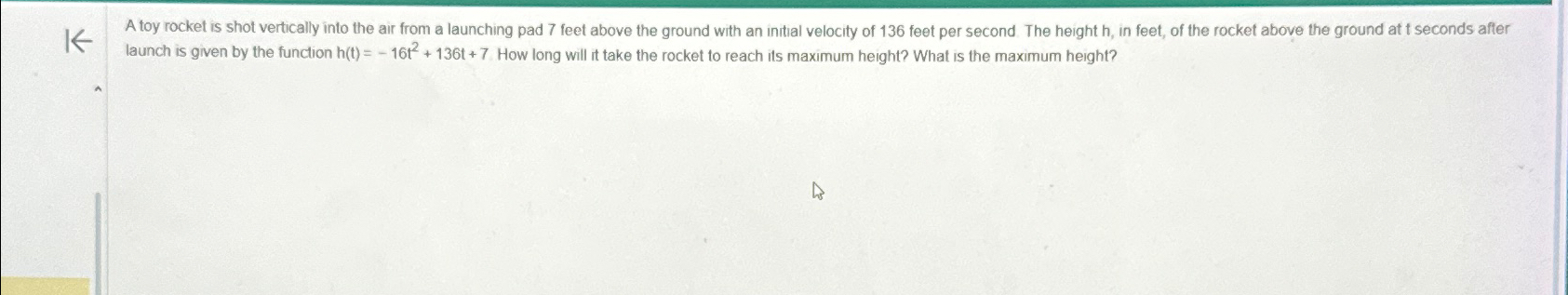 Solved A toy rocket is shot vertically into the air from a | Chegg.com