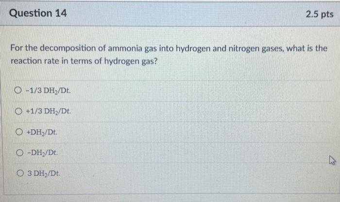 Solved Question 14 2.5 pts For the decomposition of ammonia | Chegg.com