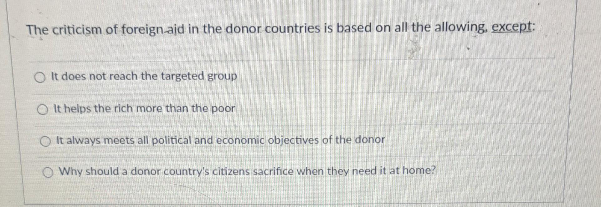 Solved Food aid to developing countries does not: O Help | Chegg.com