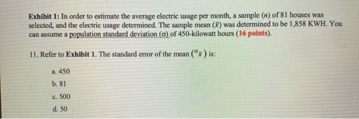 Solved Exhibit 1: In Order To Estimate The Average Electric | Chegg.com