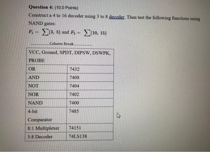 Solved Question 4: (10.0 Points) Construct a 4 to 16 decoder | Chegg.com