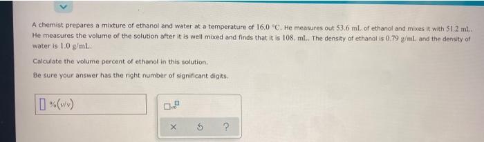 Solved A chemist prepares a mixture of ethanol and water at | Chegg.com
