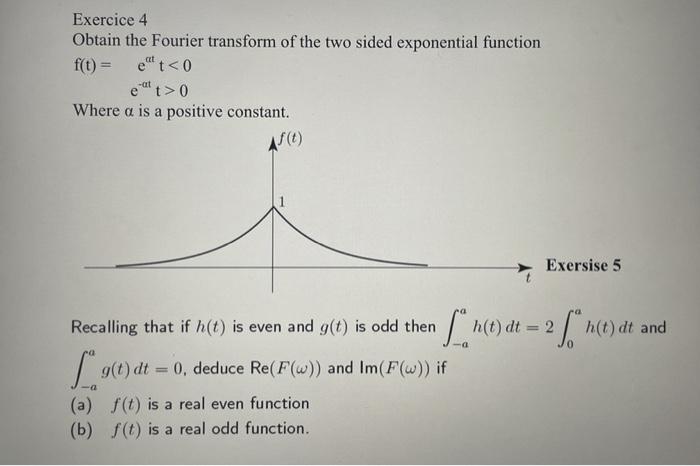 Solved Exercice 4 Obtain the Fourier transform of the two | Chegg.com