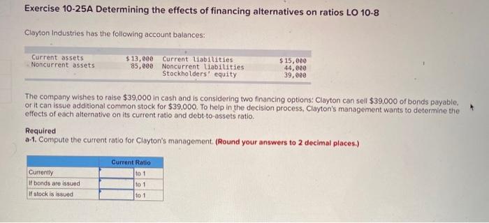 Solved Exercise 10-25A Determining the effects of financing | Chegg.com